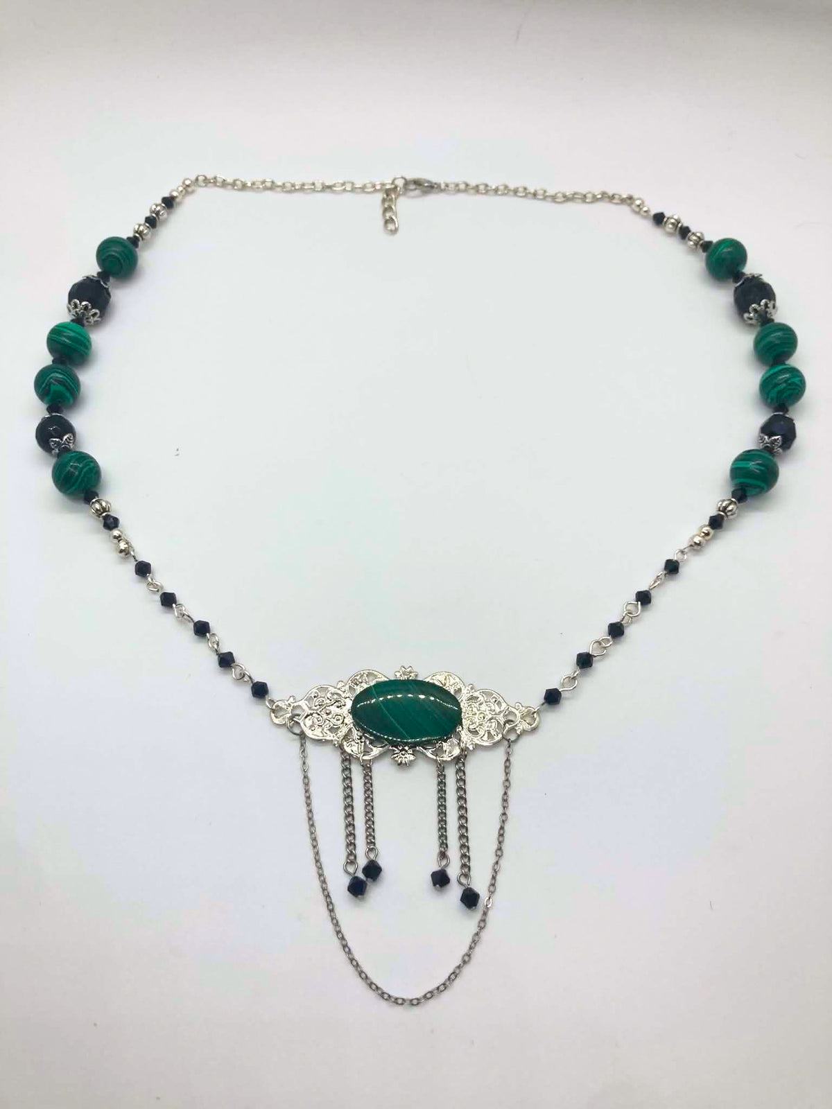 Seance Necklace - Malachite & Faceted Onyx