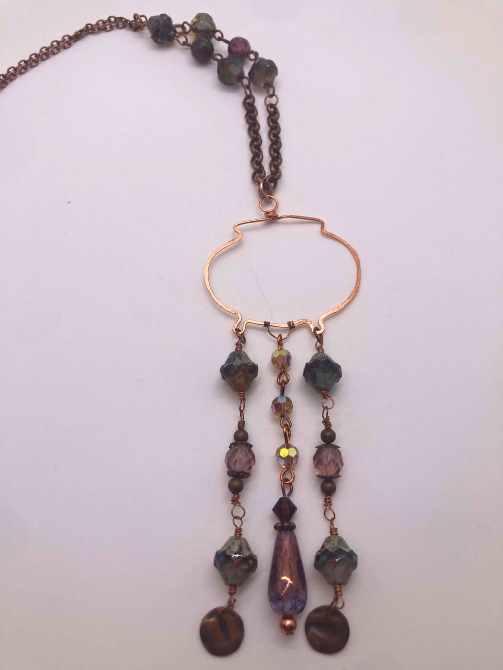 The Violet Conjuring | Handcrafted Copper Cauldron & Czech Glass Statement Necklace