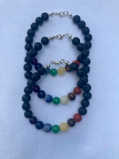 7 Stone Chakra Bracelet with Lava Stone