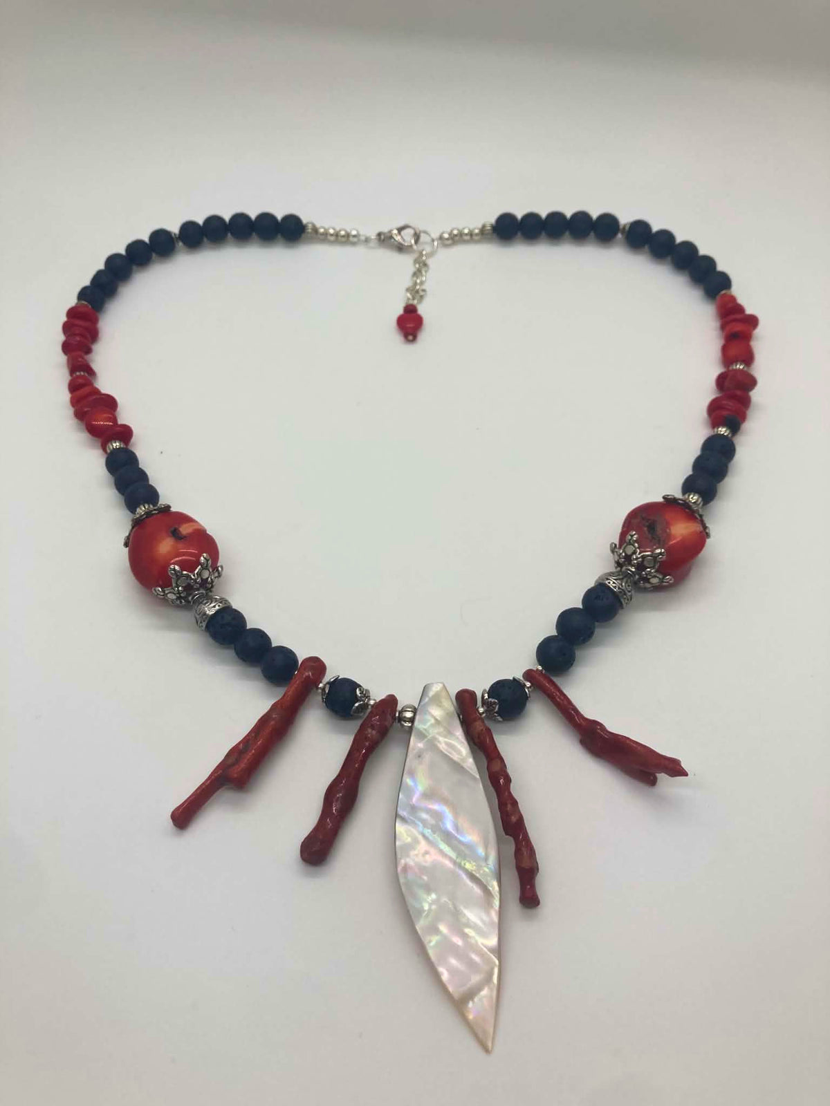 Bad Omen — Lava Stone, Dragon Coral & Mother-of-Pearl Statement Necklace