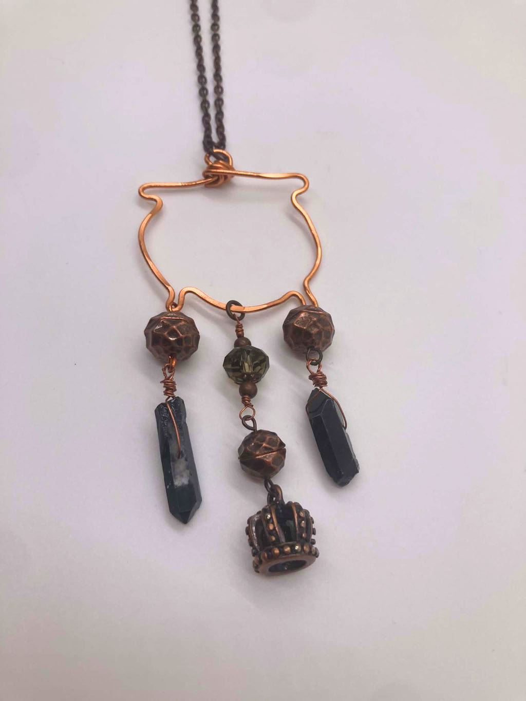 The Midnight Sovereign | Handcrafted Copper Cauldron & Black Quartz Necklace