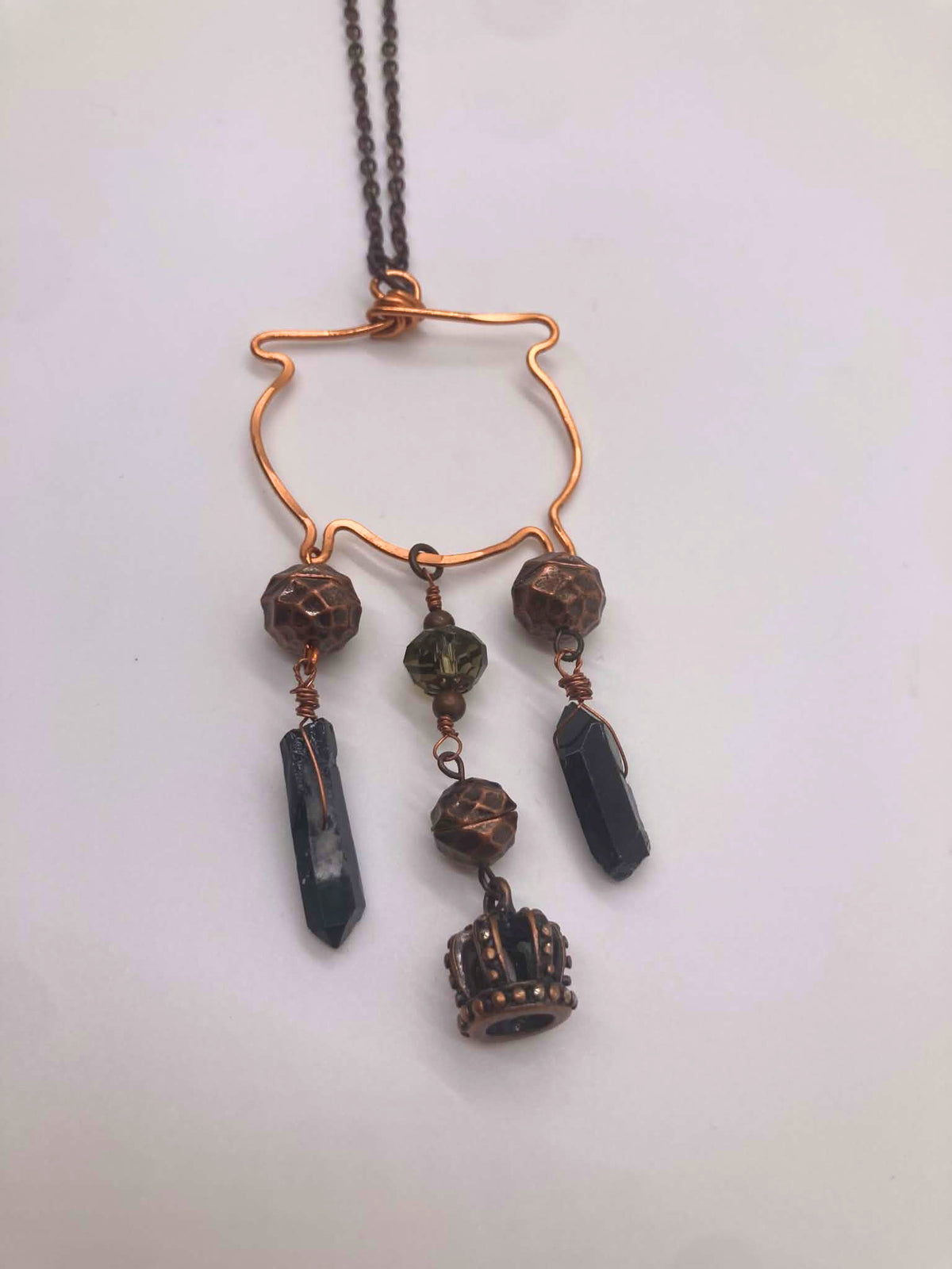 The Midnight Sovereign | Handcrafted Copper Cauldron & Black Quartz Necklace