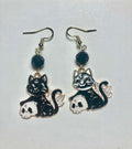 Midnight Familiar black cat skull gold enamel drop earrings with jet black glass beads