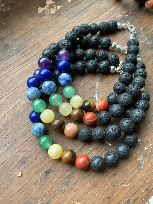 7 Stone Chakra Bracelet with Lava Stone