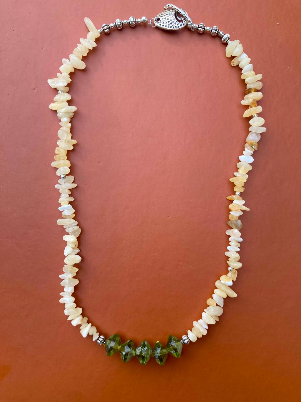 Citrine Chip & Lime Green Czech Glass Necklace & Earring Set