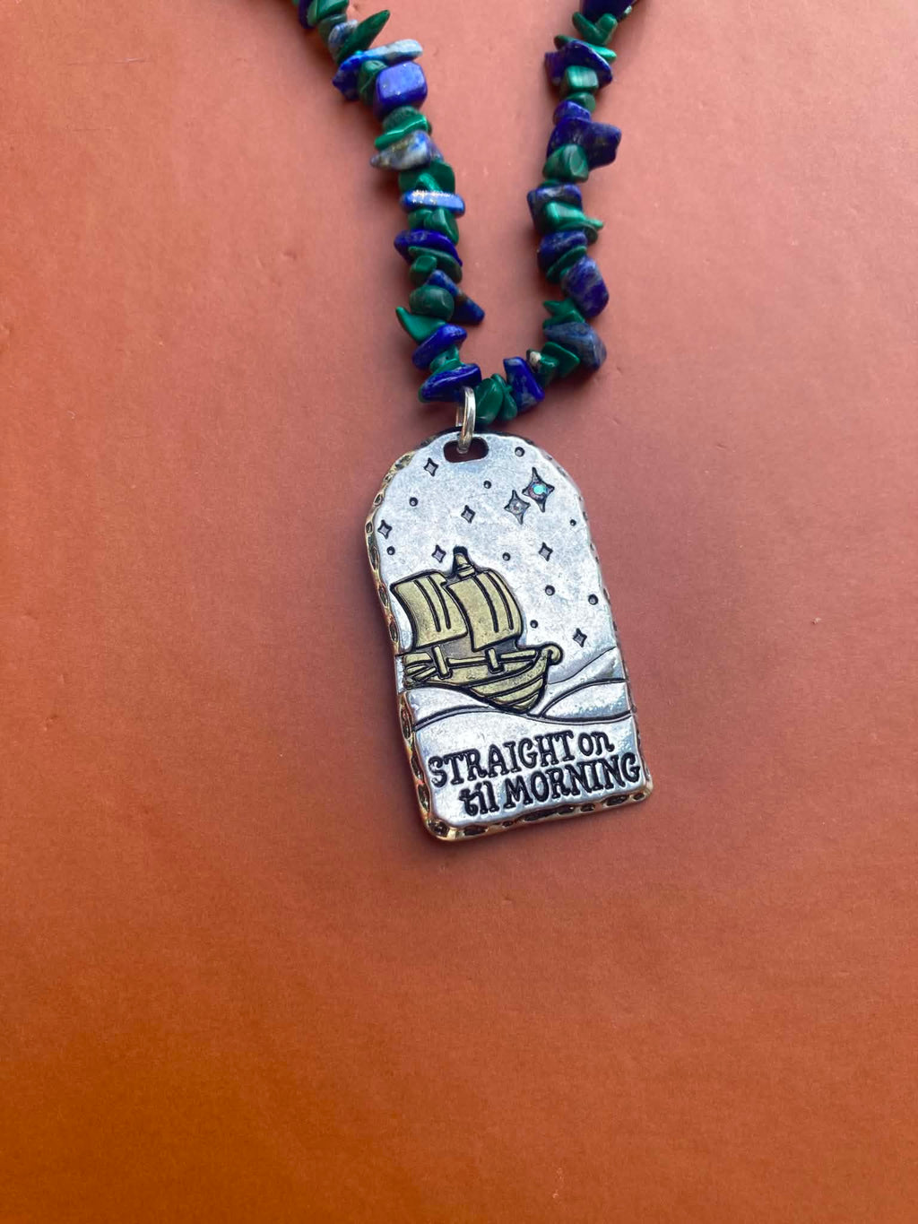 Peter Pan Mixed Metals & Azurite Stone Necklace