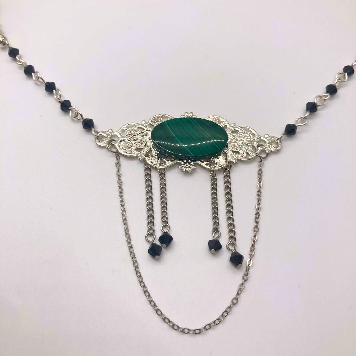 Seance Necklace - Malachite & Faceted Onyx
