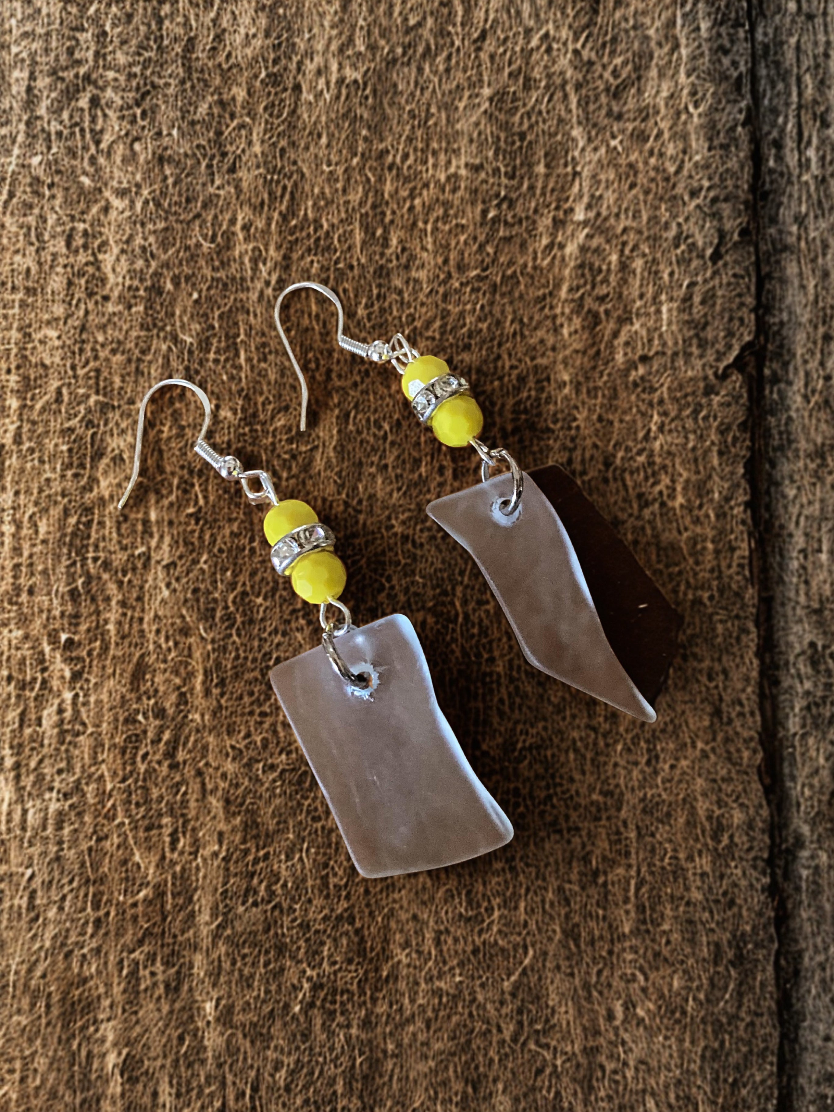 Lemon Yellow Faceted Czech Glass & Rhinestone Earrings