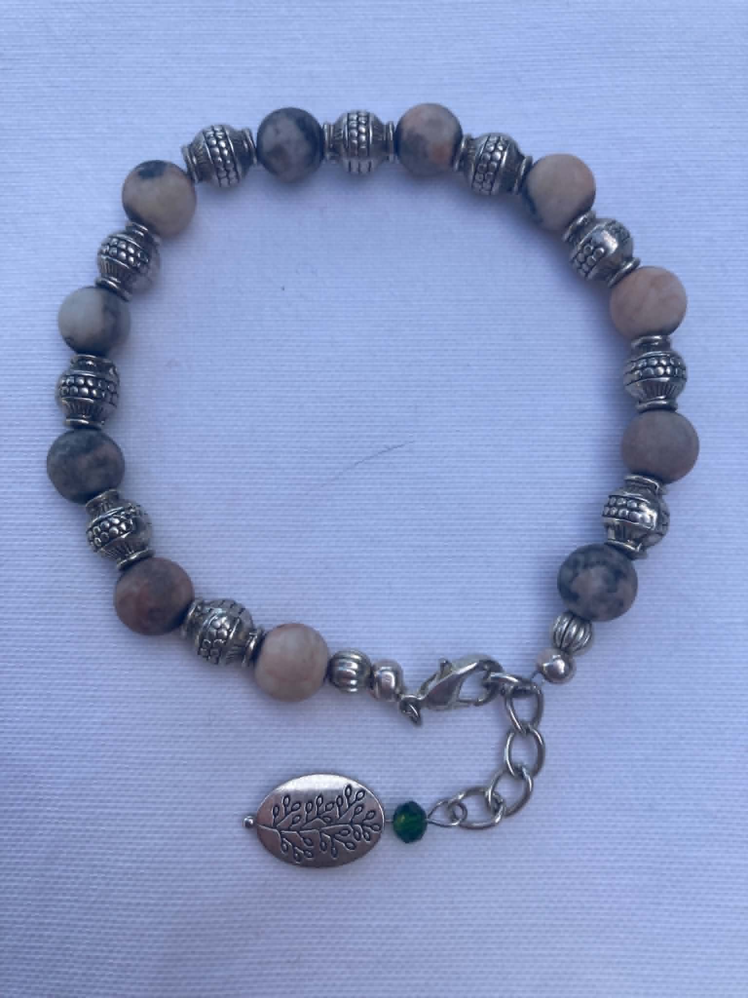 Pink and Gray Matte Jasper Bracelet with Silver Findings