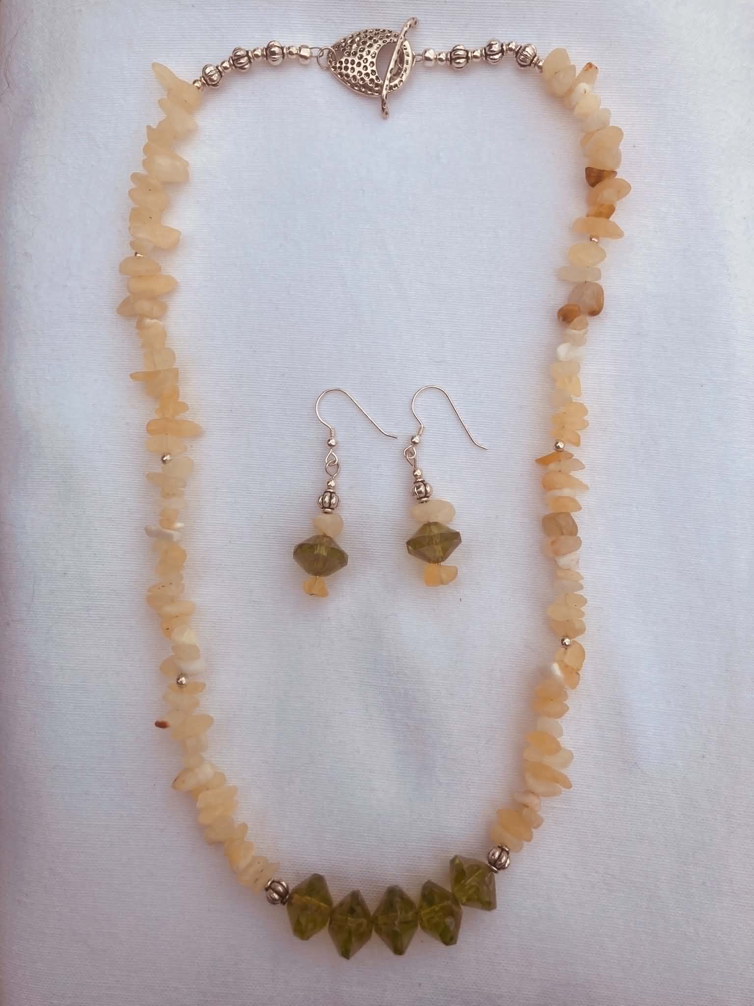Citrine Chip & Lime Green Czech Glass Necklace & Earring Set