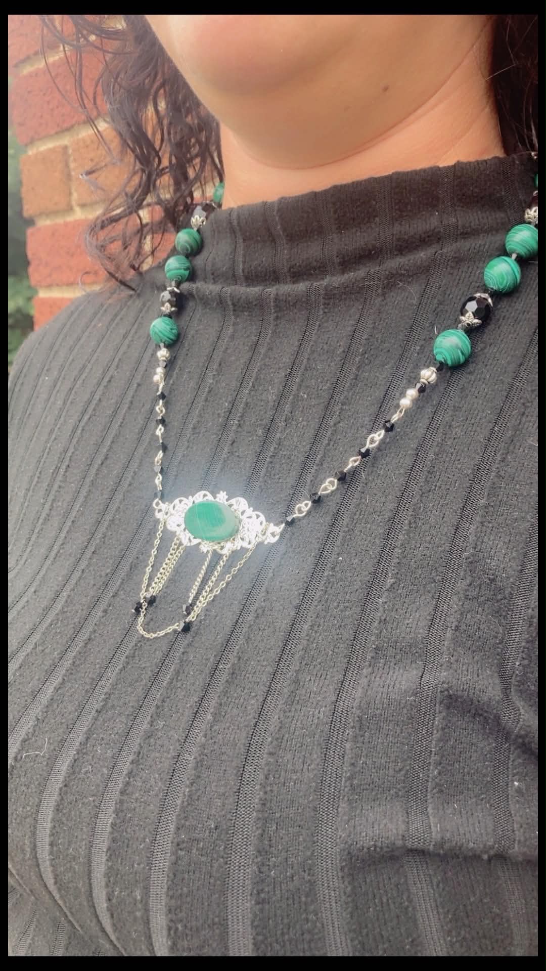 Seance Necklace - Malachite & Faceted Onyx