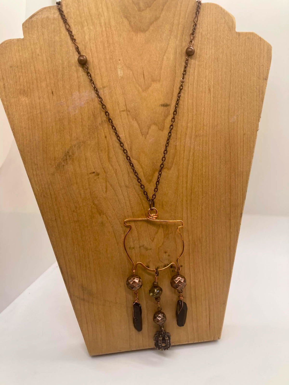 The Midnight Sovereign | Handcrafted Copper Cauldron & Black Quartz Necklace