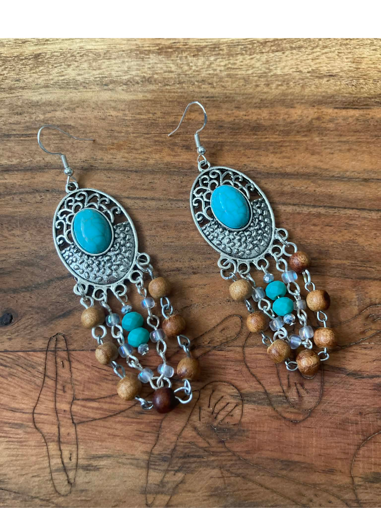 Howlite Blue Earrings with Wooden Beads