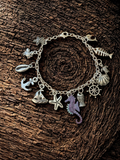 Silver Nautical Charm Bracelet with Purple Seahorse