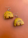 Vintage Handpainted Indian Elephant Earrings with Sterling Silver Hooks