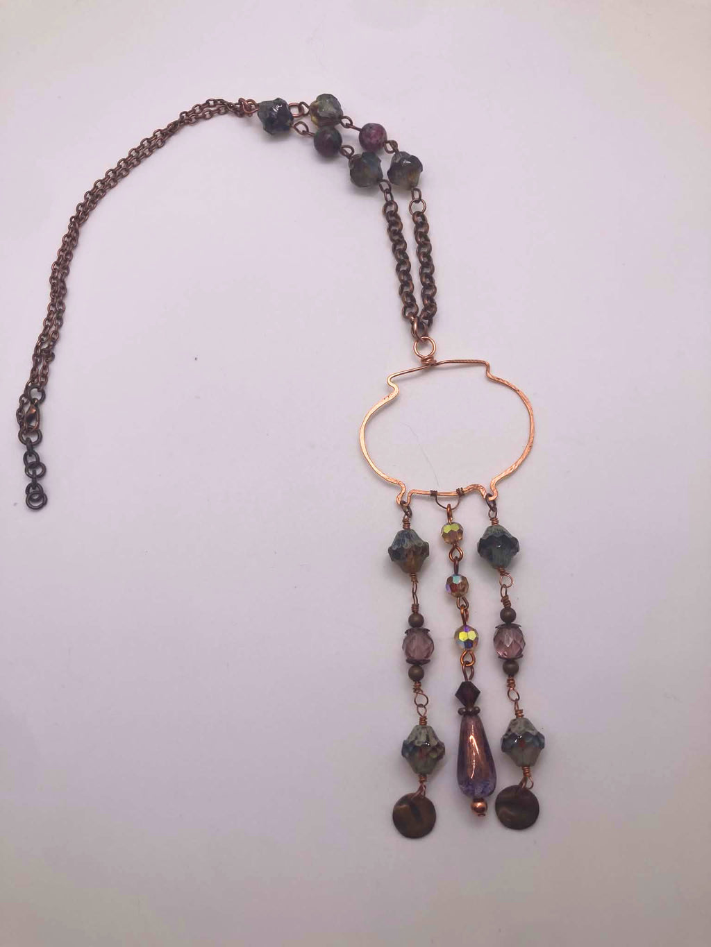 The Violet Conjuring | Handcrafted Copper Cauldron & Czech Glass Statement Necklace