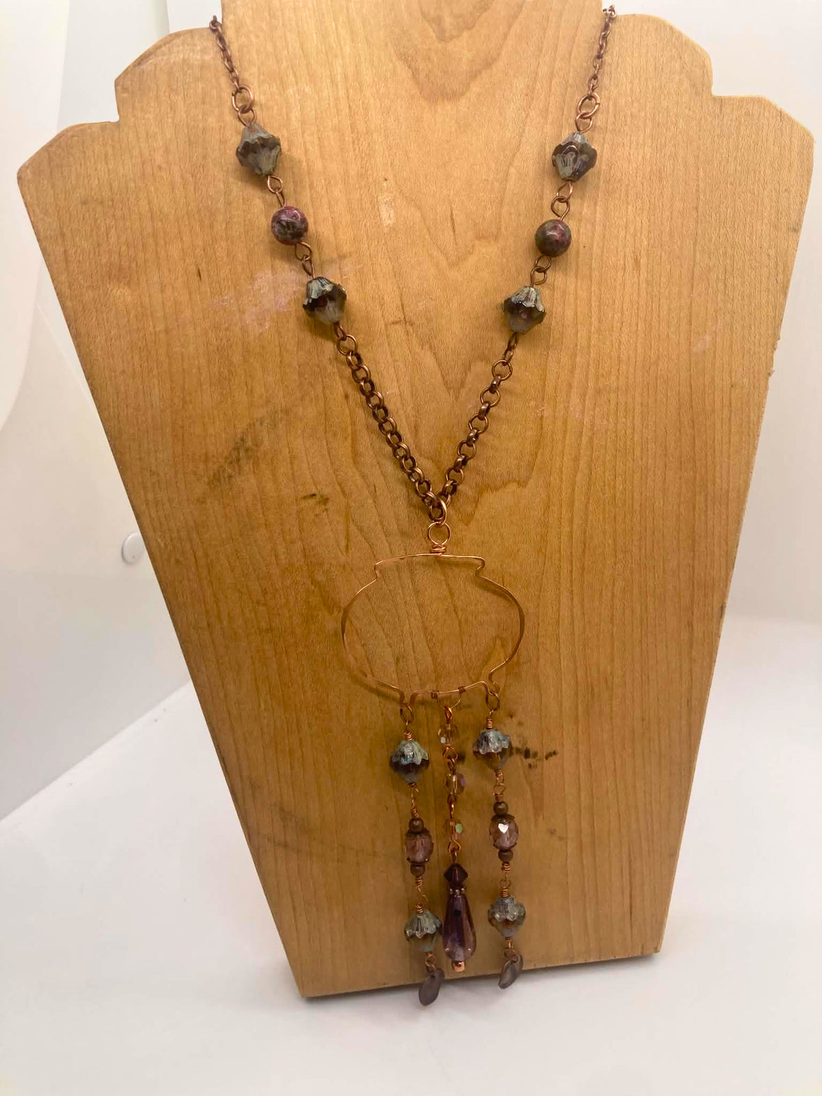 The Violet Conjuring | Handcrafted Copper Cauldron & Czech Glass Statement Necklace