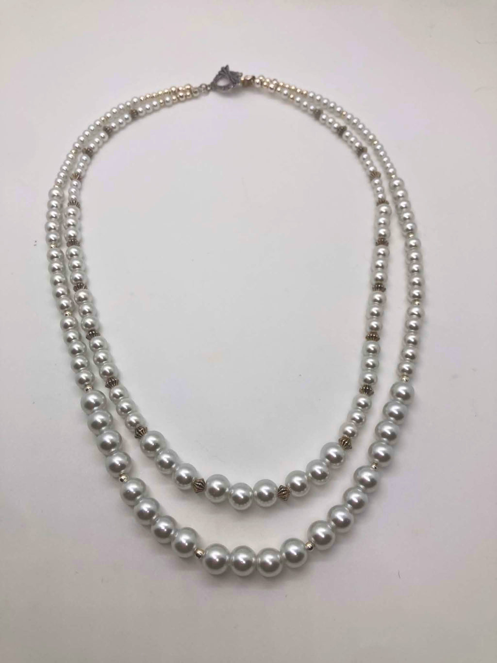 Silver Screen Necklace - Double Strand Pearls
