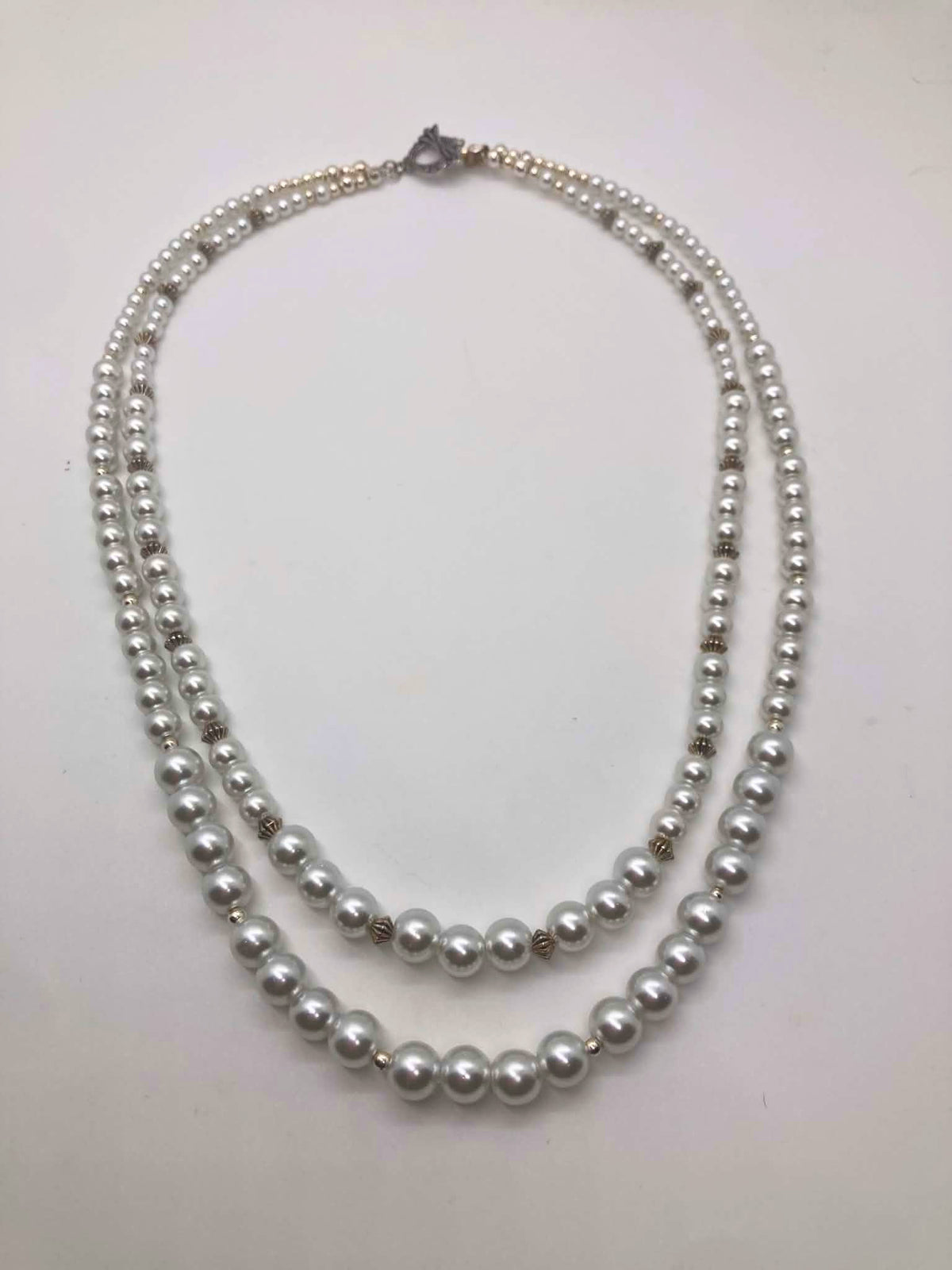 Silver Screen Necklace - Double Strand Pearls