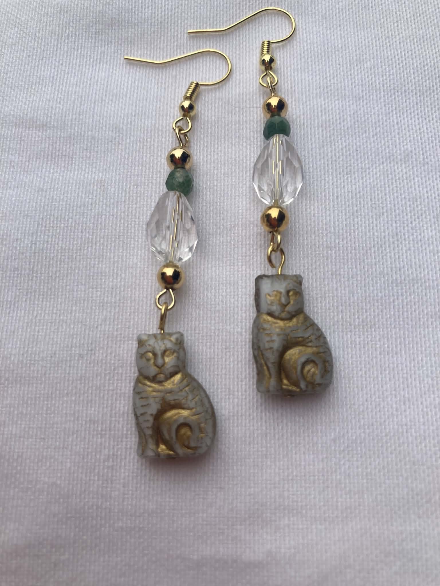 Gray Czech Glass Cat Earrings