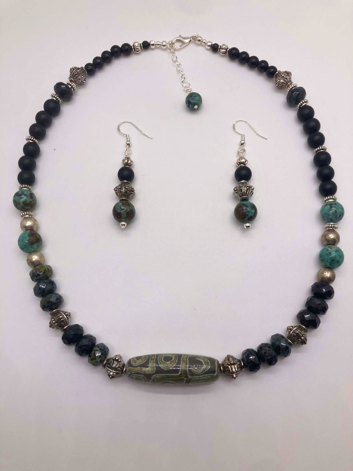 Ritual Relic — Agate Dzi & African Turquoise Jasper Necklace Set