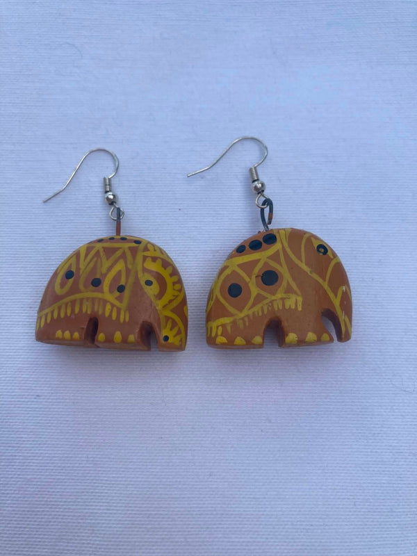Vintage Handpainted Indian Elephant Earrings with Sterling Silver Hooks